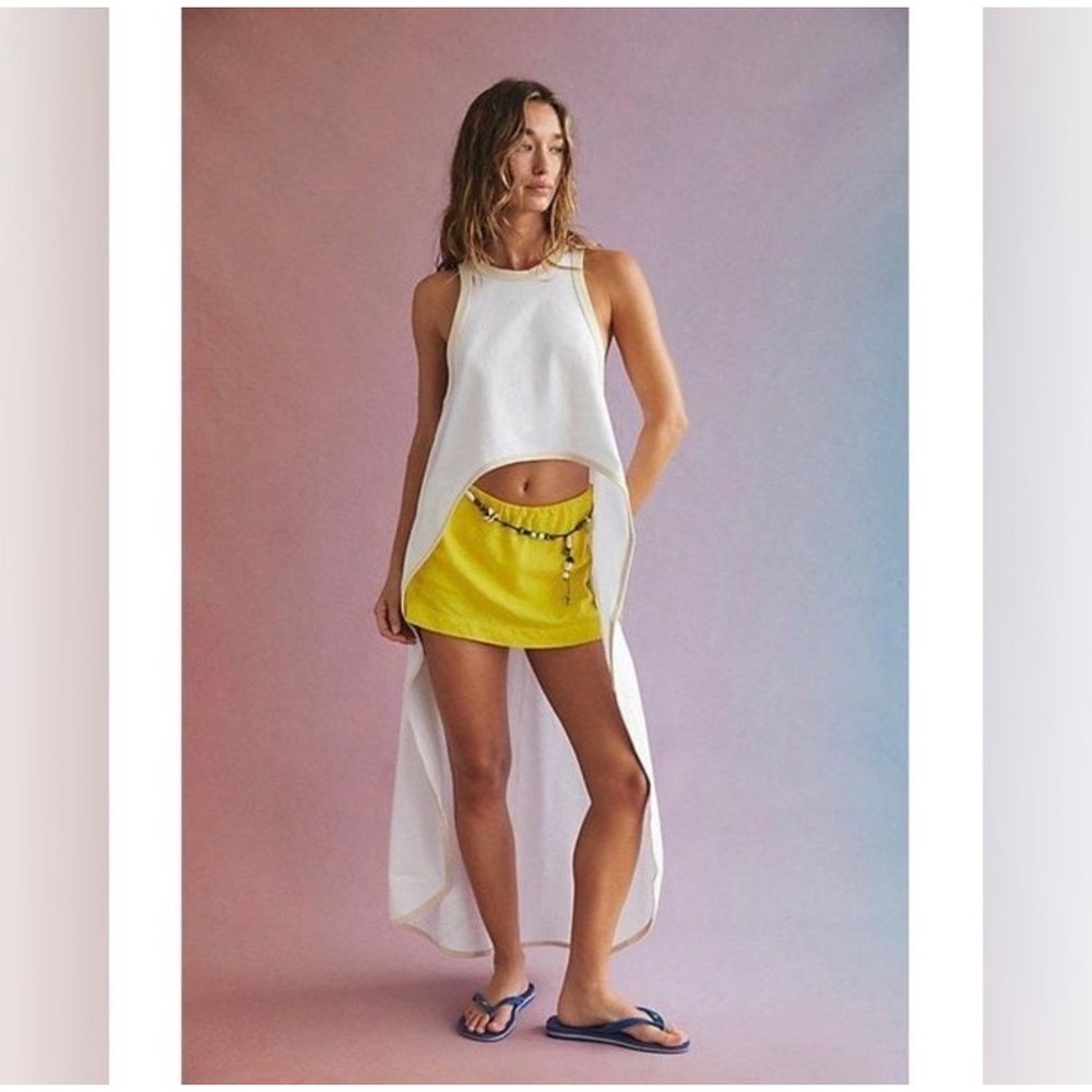 Free People Womens Size Large My Micro Mini Skirt Skort Yellow Linen Blend